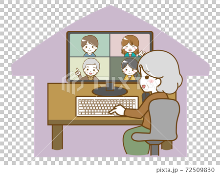 在宅で会議をする老年女性 在宅で会議をする老年女性 72509830