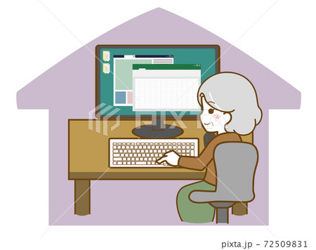 在宅でパソコン作業をする老年女性 在宅でパソコン作業をする老年女性 72509831