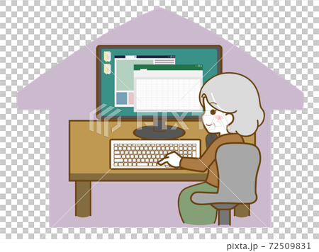 在宅でパソコン作業をする老年女性 在宅でパソコン作業をする老年女性 72509831