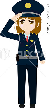 敬礼する可愛い女の子の警備員のイラストのイラスト素材