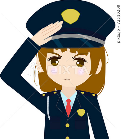 敬礼する可愛い女の子の警備員の上半身のイラストのイラスト素材