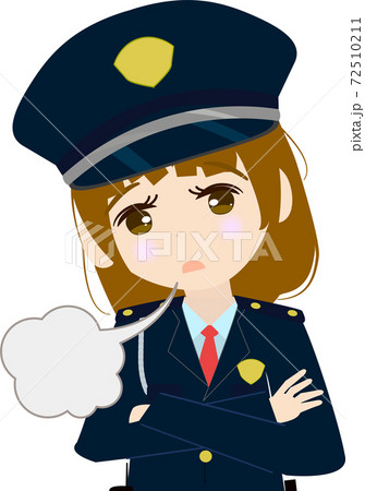 疲れてため息をつく可愛い女の子の警備員の上半身のイラストのイラスト素材