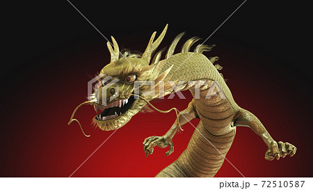 3D Rendering gold dragon with fierce face and strong pose. 72510587