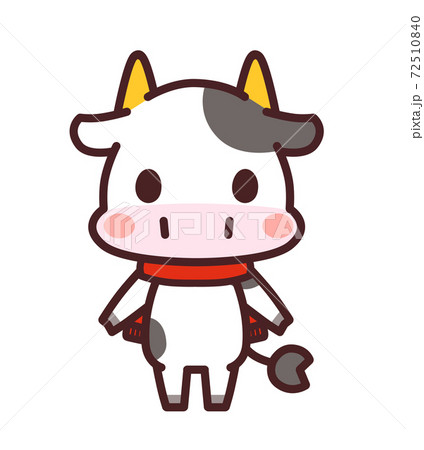 マフラーを巻いた牛のかわいいキャラクター イラストのイラスト素材
