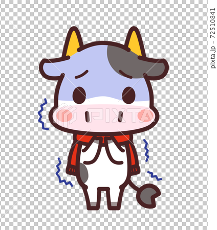 寒がる牛のかわいいキャラクター マフラー イラストのイラスト素材 寒がる牛のかわいいキャラクター マフラー イラストのイラスト素材
