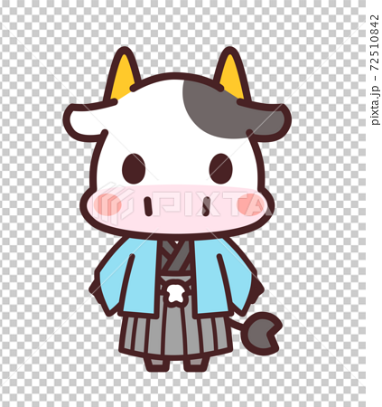 着物を着た牛のかわいいキャラクター イラストのイラスト素材