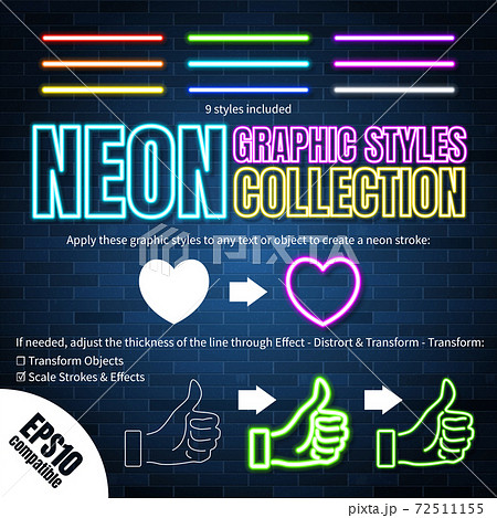 Neon graphic styles collection included in the file, can be applied to any object or text, vector EPS10 72511155