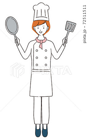 手書き線画カラーイラスト 調理師 女性 全身のイラスト素材
