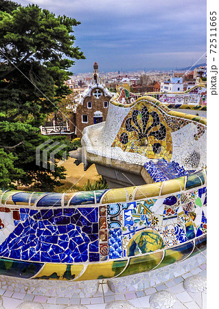 バルセロナが一望できるグエル公園の写真素材