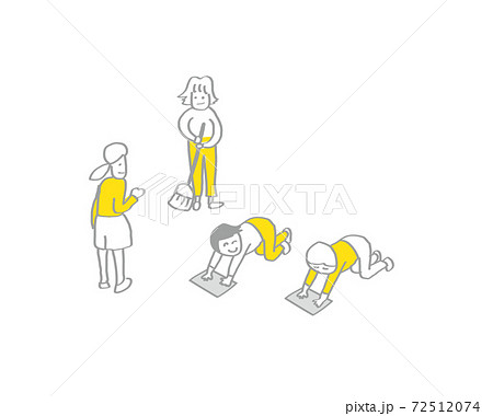 学校生活ーシンプルな線画手描きイラストー掃除の時間 学校生活ーシンプルな線画手描きイラストー掃除の時間 72512074