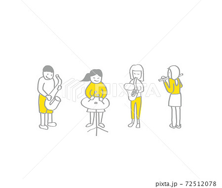 学校生活ーシンプルな線画手描きイラストー音楽室ー楽器のイラスト素材