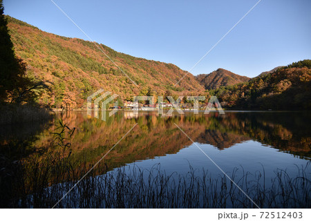 山梨 秋の四尾連湖 湖畔 山梨 秋の四尾連湖 湖畔 72512403