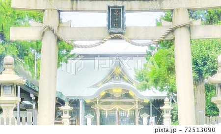 神社の風景 鳥居と本殿のイラスト素材