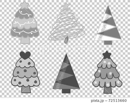 手描き風やかっこいいシンプルなど色々なクリスマスツリーイラスト白黒グレーセットのイラスト素材