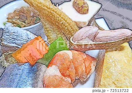 旅先での外食「ワンプレート料理」色鉛筆画風 旅先での外食「ワンプレート料理」色鉛筆画風 72513722