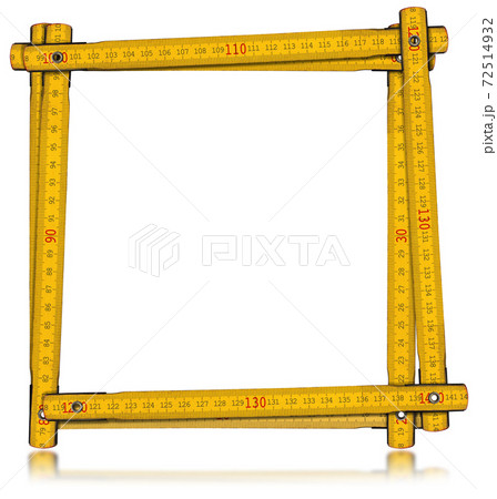 Yellow Old Wooden Folding Ruler Isolated on White Background 72514932