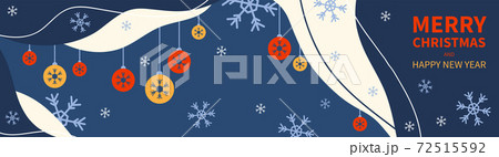 Christmas balls, snowflakes and greeting text. Horizontal Christmas banner, headers, sites. Flat modern design. Vector Christmas balls, snowflakes and greeting text. Horizontal Christmas banner, headers, sites. Flat modern design. Vector 72515592