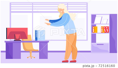 Secretary in apartments Businesswoman person in the office. Female character works with a computer 72516160