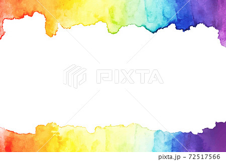 鮮やかな虹色の水彩フレームのイラスト素材