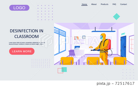 Desinfection in class room landing page template with a man worker of the sanitary service Desinfection in class room landing page template with a man worker of the sanitary service 72517617