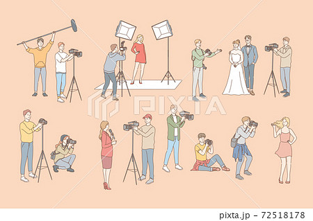 Photo and video shooting, paparazzi, journalism set concept Photo and video shooting, paparazzi, journalism set concept 72518178