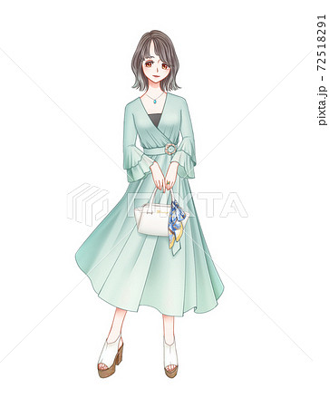 Green One Piece Girl Stock Illustration