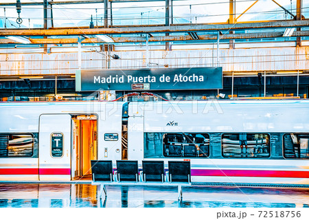 Modern hi-speed passenger train of Spanish railways company-Renf Modern hi-speed passenger train of Spanish railways company-Renf 72518756