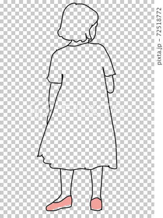 線描的年輕女孩與紅色的鞋子，朝後 72518772