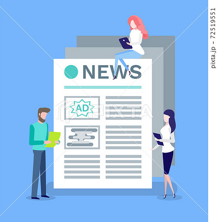 Newspaper with People Dealing with Posts and Info Newspaper with People Dealing with Posts and Info 72519551