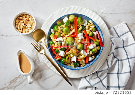 macaroni salad with broccoli sprouts, top view 72521652