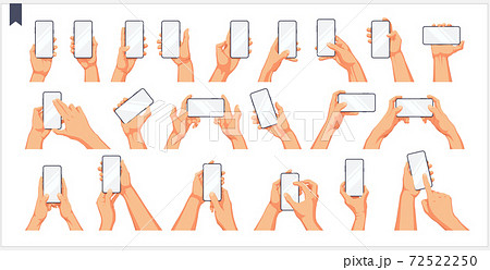 Set of realistic human hands, gestures and movement with the phone, isolated vector illustrations on a white background Set of realistic human hands, gestures and movement with the phone, isolated vector illustrations on a white background 72522250