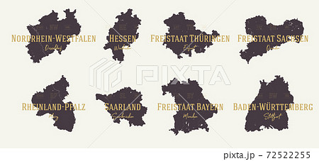 Set 2 of 2 Highly detailed maps vector silhouettes states of Germany with names and capital 72522255