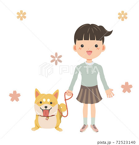 犬の散歩 子供が何歳になったら1人で行ける 女の子のイラスト素材