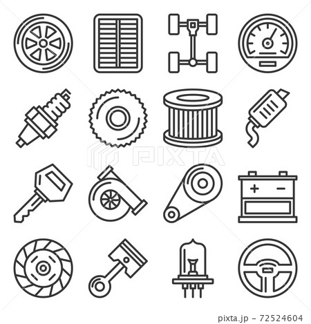 Car Parts Icons Set on White Background. Vector 72524604
