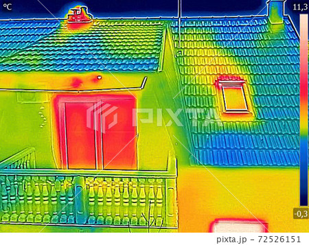 Thermal image Heat Loss in the attic at the family House Thermal image Heat Loss in the attic at the family House 72526151
