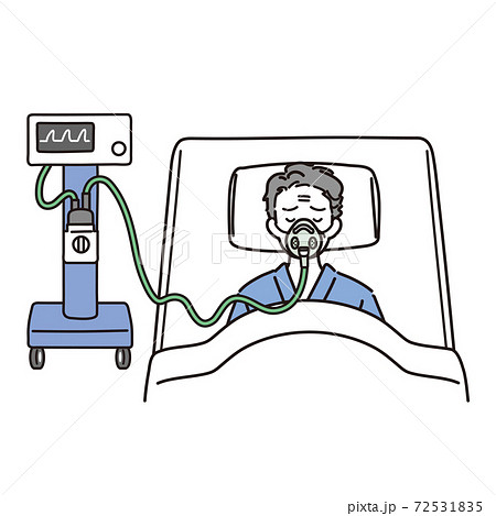 人工呼吸器を付けた末期患者の男性のイラスト素材