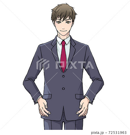 腰に手を当てるスーツの男性のイラスト素材