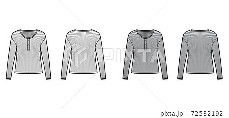 Ribbed classic mens styles cotton-jersey top technical fashion illustration with long sleeves, scoop henley neckline 72532192