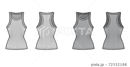 Ribbed racer-back cotton-jersey tank technical fashion illustration with wide scoop neck, fitted knit body, tunic length Ribbed racer-back cotton-jersey tank technical fashion illustration with wide scoop neck, fitted knit body, tunic length 72532198