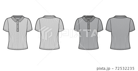 Ribbed cotton-jersey polo shirt technical fashion illustration with short sleeves, buttons along the front, oversized.  72532235
