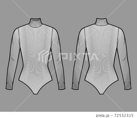 Ribbed cotton-jersey turtleneck bodysuit technical fashion illustration with fitted knit body Flat outwear basic apparel 72532315