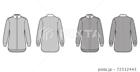 Shirt cleric stripe technical fashion illustration with long sleeves with cuff, relax fit, button-down, regular collar 72532443
