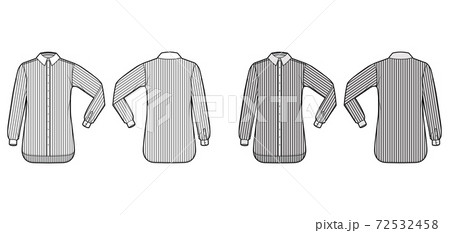 Shirt cleric stripe technical fashion illustration with elbow fold long sleeves, relax fit, button-down, regular collar. 72532458