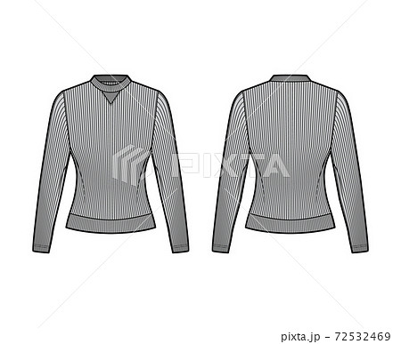 Ribbed cotton-jersey sweatshirt technical fashion illustration with long sleeves, fitted body, crew neck. Flat jumper Ribbed cotton-jersey sweatshirt technical fashion illustration with long sleeves, fitted body, crew neck. Flat jumper 72532469