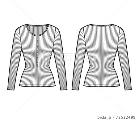 Ribbed cotton-jersey top technical fashion illustration with long sleeves, slim fit, scoop henley neckline. Flat shirt Ribbed cotton-jersey top technical fashion illustration with long sleeves, slim fit, scoop henley neckline. Flat shirt 72532499