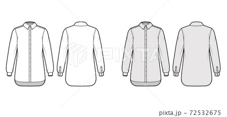 Classic shirt technical fashion illustration with long sleeves, relax fit, front button-fastening regular collar apparel Classic shirt technical fashion illustration with long sleeves, relax fit, front button-fastening regular collar apparel 72532675