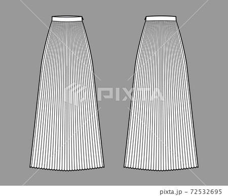 Skirt sunray pleat maxi technical fashion illustration with floor ankle length silhouette, circular fullness. bottom 72532695