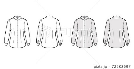 Shirt fitted technical fashion illustration with long sleeves with cuff, slim fit, darts, button-down Shirt fitted technical fashion illustration with long sleeves with cuff, slim fit, darts, button-down 72532697