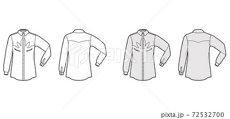 Shirt western technical fashion illustration with elbow fold long sleeves, reinforced pockets, relax fit, yokes, button 72532700