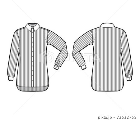 Shirt cleric stripe technical fashion illustration with elbow fold long sleeves, relax fit, button-down, regular collar. Shirt cleric stripe technical fashion illustration with elbow fold long sleeves, relax fit, button-down, regular collar. 72532755